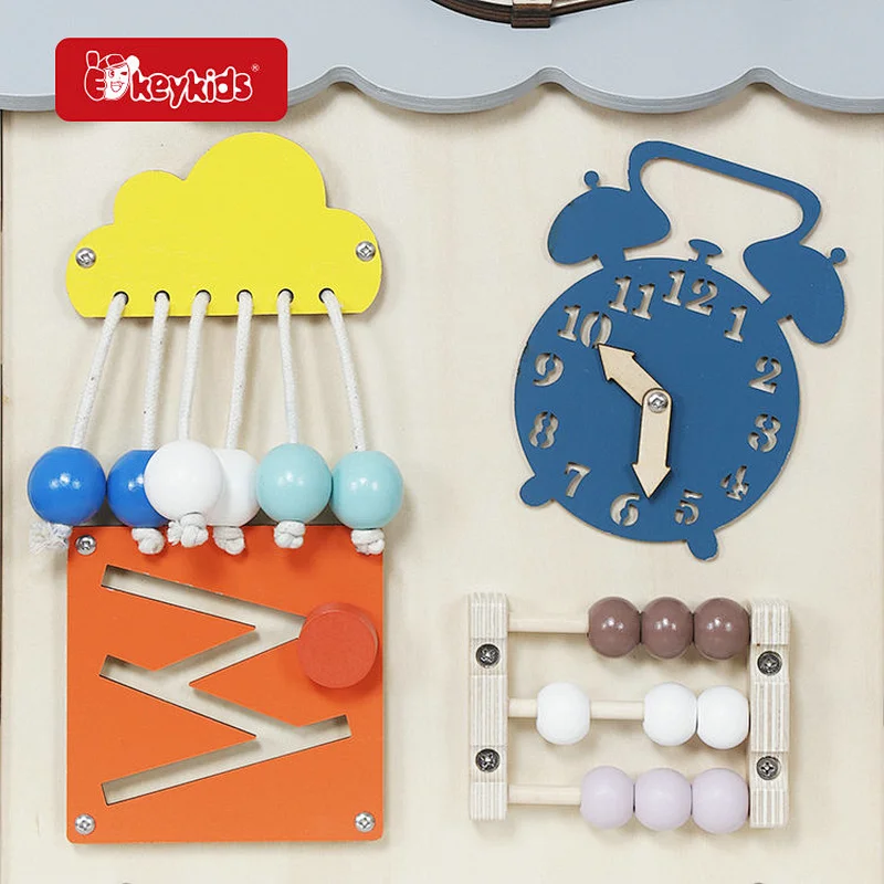 Wholesale Montessori Kids Wooden Sensory Activity House Toy with Locks, Gears & Steering Wheel W12D738